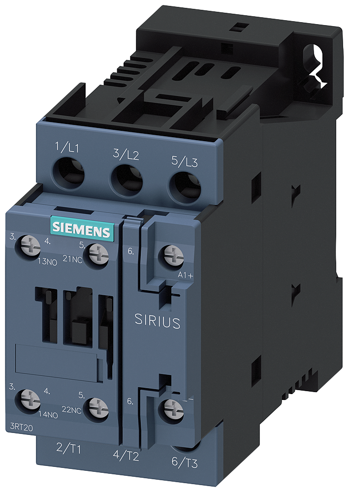 CONTATOR AC-3E 38 A/18,5 KW/400V 3 POLOS DC24V 1NA+1NF LIGAÇÃO COM PAR 3RT20281DB40 SIEMENS
