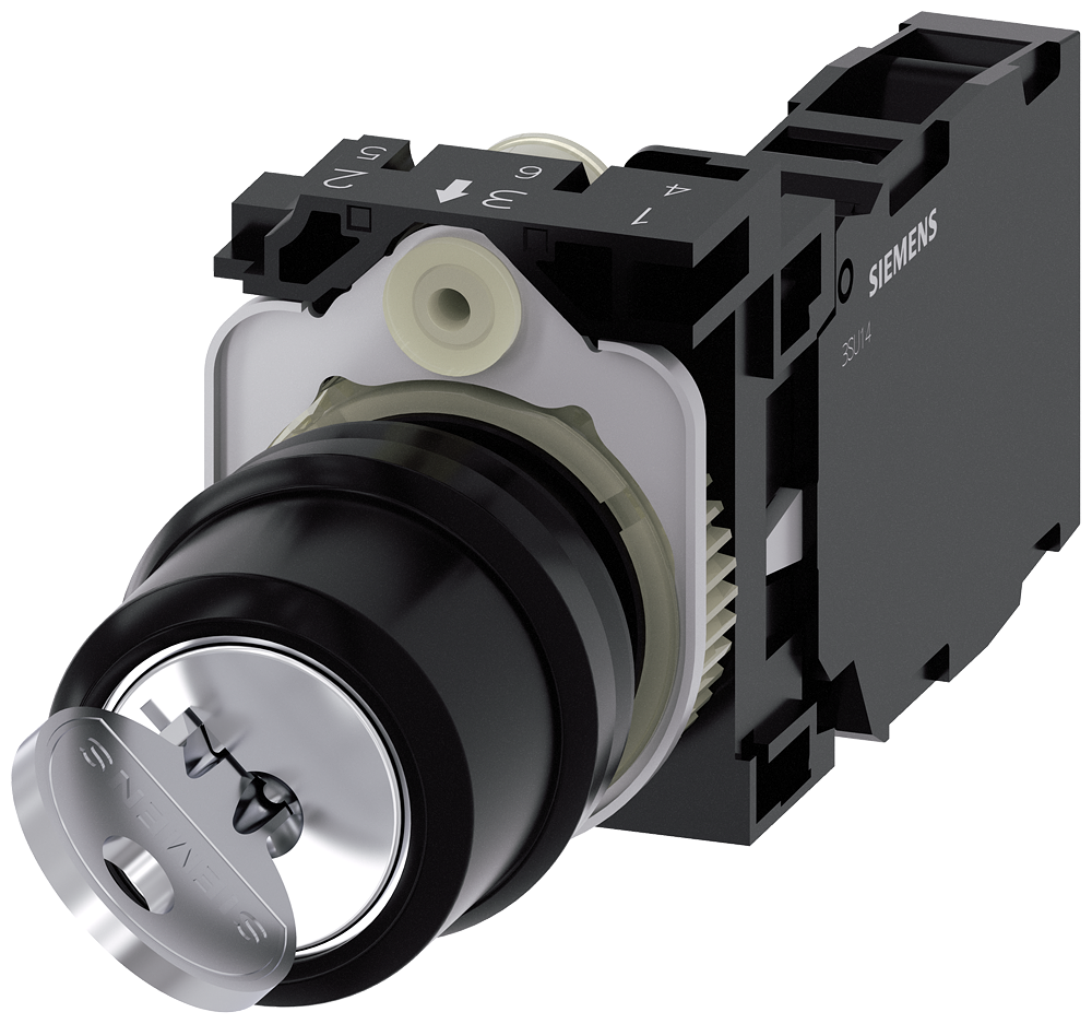 [Imagem do produto INTERRUPTOR DE CHAVE RONIS, 22MM, REDONDO, PLÁSTICO, RETIRADA DA CHAVE O+I, 1 3SU11004BF111FA0 SIEMENS]