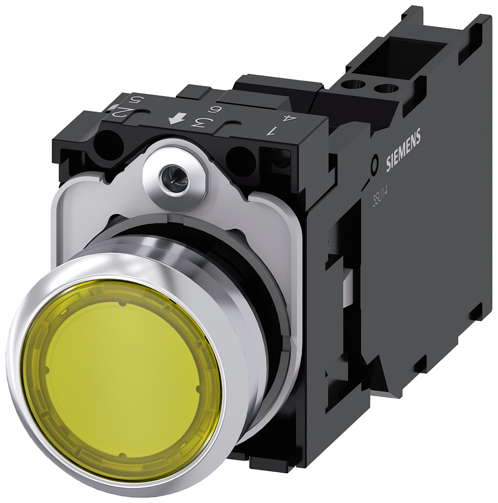 [Imagem do produto BOTÃO DE PRESSÃO, ILUMINADO, 22MM, REDONDO, METAL, ALTO BRILHO, AMARELO, BOTÃ 3SU11520AB303FA0 SIEMENS]