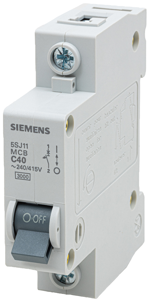 [Imagem DISJUNTOR MINI MONOPOLAR 40A 220/380V CURVA C 3KA 5SJ11407MB SIEMENS]