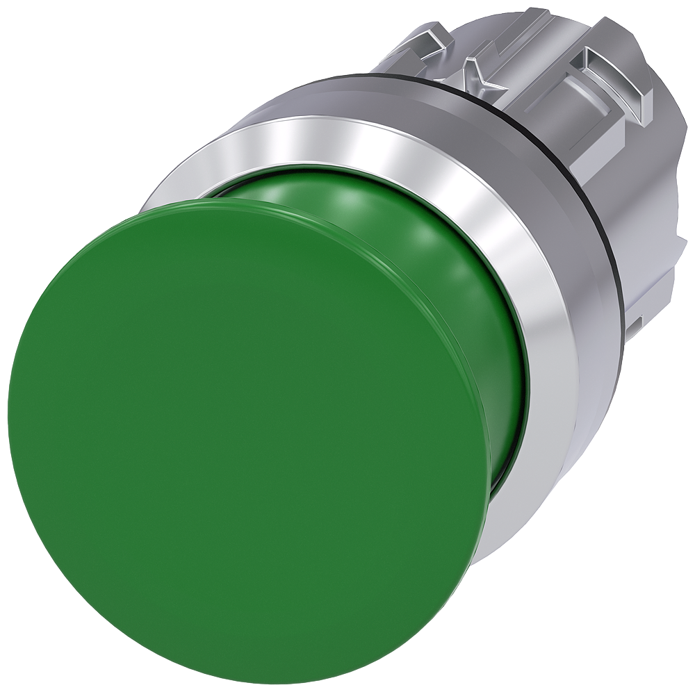 BOTÃO TIPO COGUMELO 22 MM REDONDO METAL DE ALTO BRILHO VERDE 30 MM TEC 3SU10501AD400AA0-ZY13 SIEMENS