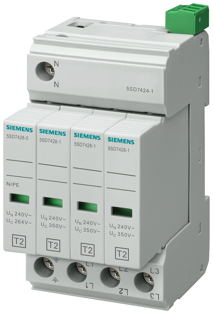 [Imagem PROTETOR CONTRA SURTOS TIPO 2 CLASSE DE REQUISITO C, UC 350V MÓDULOS DE PROTEÇÃO 5SD74241 SIEMENS]