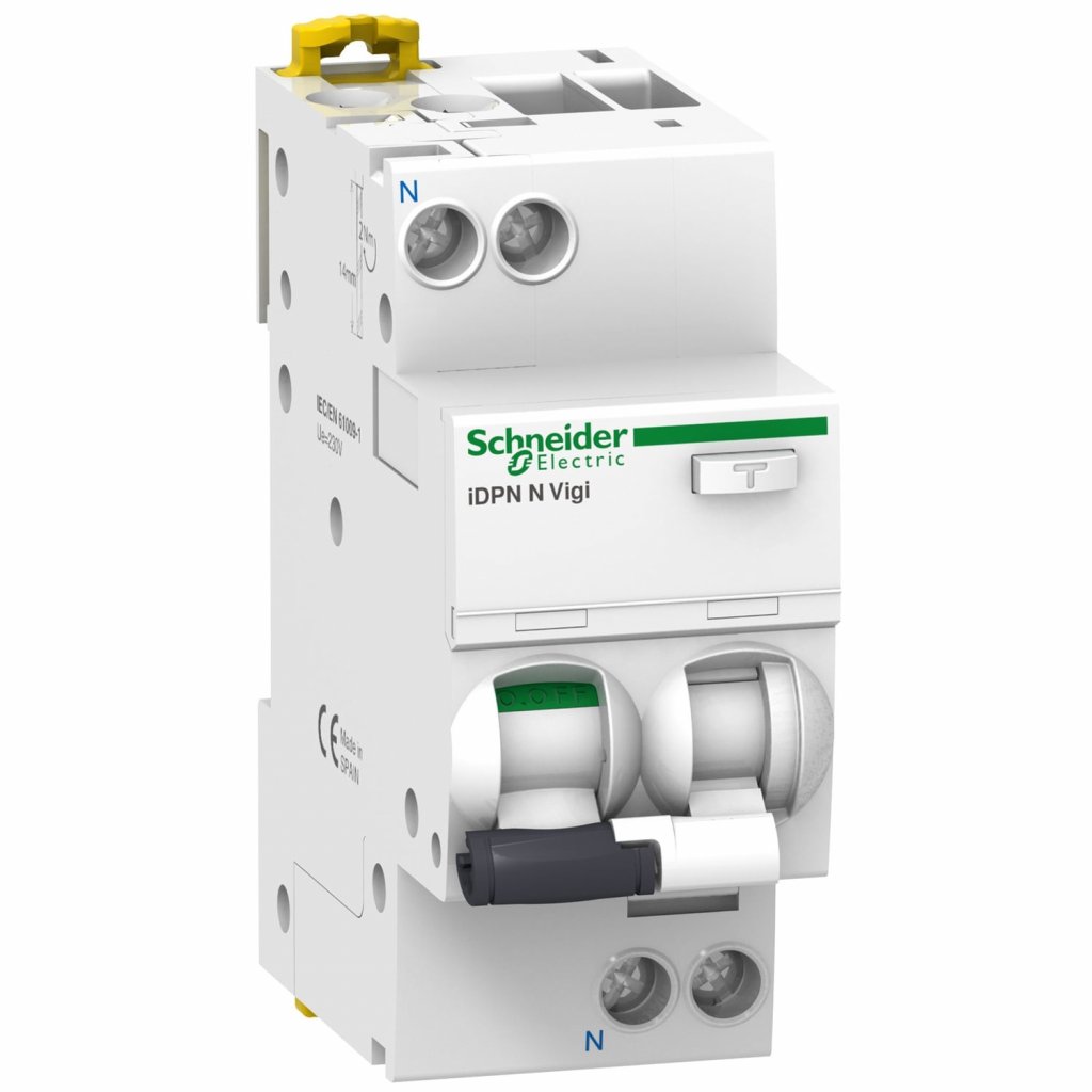 [Imagem DISJUNTOR MINI 1P+N DIFERENCIAL RESIDUAL 25A CURVA C 30MA 6000A A9D61625 SCHNEIDER]