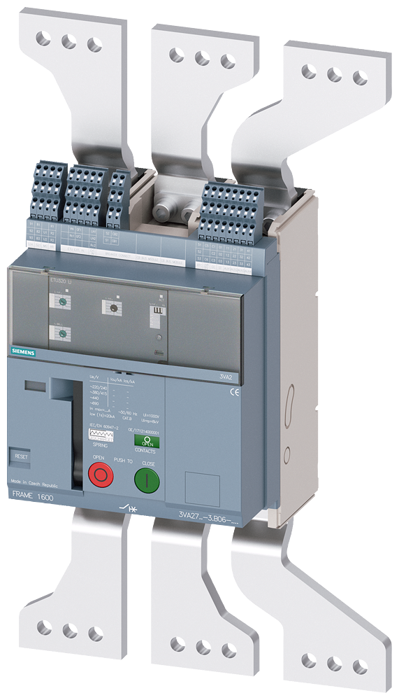 [Imagem DISJUNTOR DE MONTAGEM FIXA COMPACTO FRAME 1600; COM RTC E 4AUX CONTATO DE SIN... 3VA27161AB064HA7 SIEMENS]