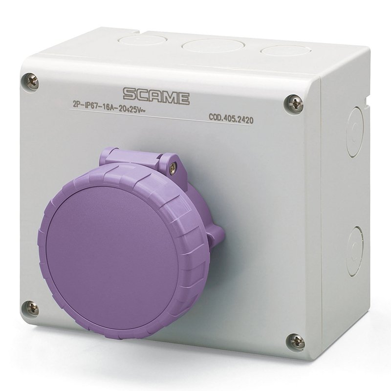 [Imagem do produto TOMADA DE EMBUTIR INTERTRAVAMENTO 16A 2P IP66/IP67 20-25V 505.2420 SCAME]