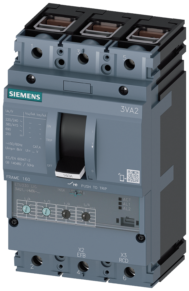 [Imagem do produto DISJUNTOR 3VA2 IEC FRAME 160 CLASSE DA CAPACIDADE DE INTERRUPÇÃO L ICU=150KA 3VA21258HM360AA0 SIEMENS]