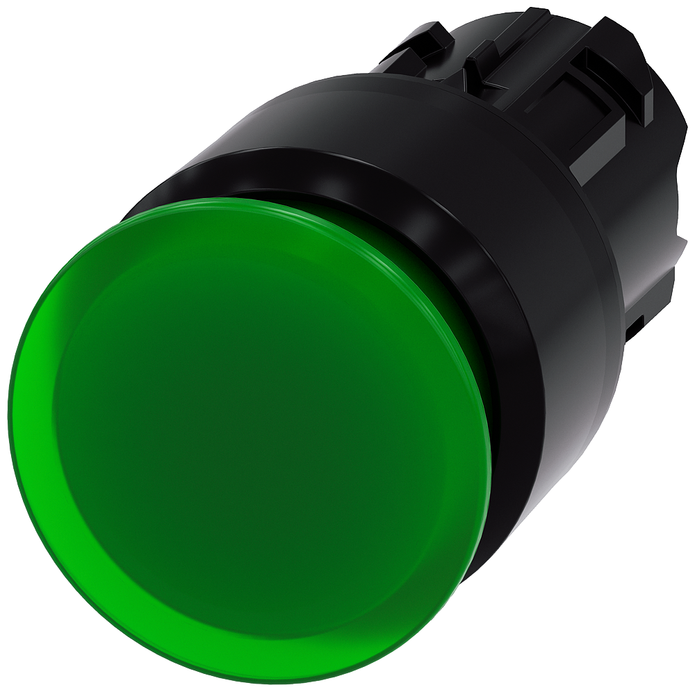 BOTÃO LUMINOSO EM FORMA DE COGUMELO 22 MM REDONDO PLÁSTICO VERDE 30 MM 3SU10011AA400AA0-ZY12 SIEMENS