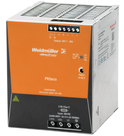 [Imagem do produto FONTE DE ALIMENTAÇÃO 20A 450/500V 50/60HZ PROECO3480W24V20A WEIDMULLER]