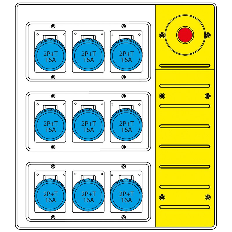 [Imagem do produto QUADRO DE DISTRIBUIÇÃO MBOX3 COM PLUGUE+ PARADA DE EMERGÊNCIA IEC309 657.8839-825 SCAME]