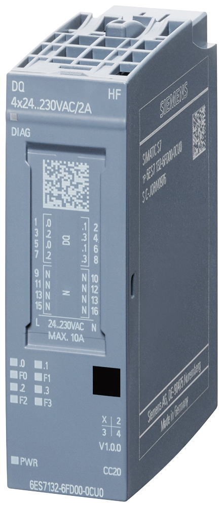 [Imagem MÓDULO ET 200SP DQ 4X24 230VAC/2A HF PU 6ES71326FD000CU0 SIEMENS]