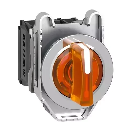 [Imagem CHAVE SELETORA LUMINOSA FACEADA Ø30MM METÁLICA 3 POSIÇÕES FIXAS LARANJA NA+NF 24VCA/CC XB4FK135B5 SCHNEIDER]
