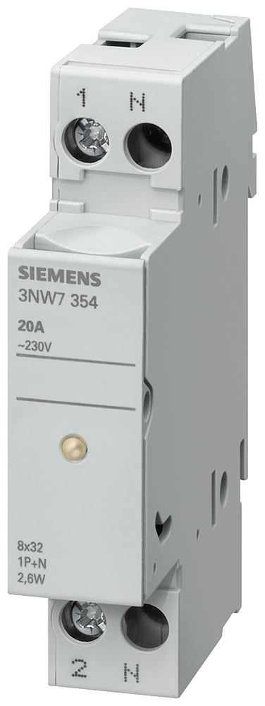 PORTA-FUSÍVEIS CILÍNDRICO 8X32 MM 1P+N IN: 20 A UN CA: 400 V LED 3NW7354 SIEMENS