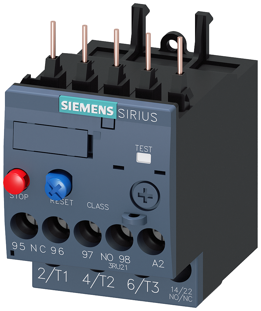[Imagem RELÉ DE SOBRECARGA 3,5-5,0A PROTEÇÃO DO MOTOR S00, CLASS 10, MONTAGEM EM CONT 3RU21161FB0 SIEMENS]