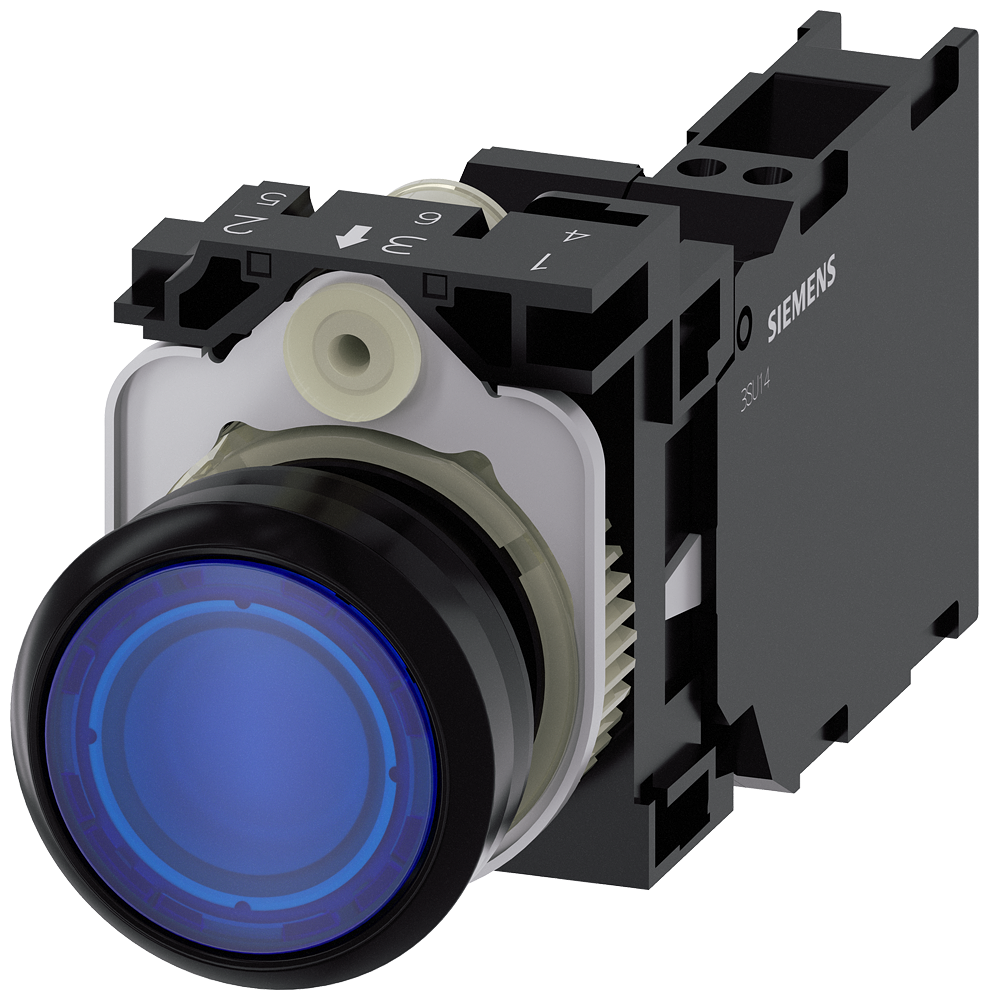 BOTÃO ILUMINADO 22 MM REDONDO PLÁSTICO AZUL BOTÃO DE PRESSÃO PLANO TEC 3SU11060AB503FA0-ZY19 SIEMENS