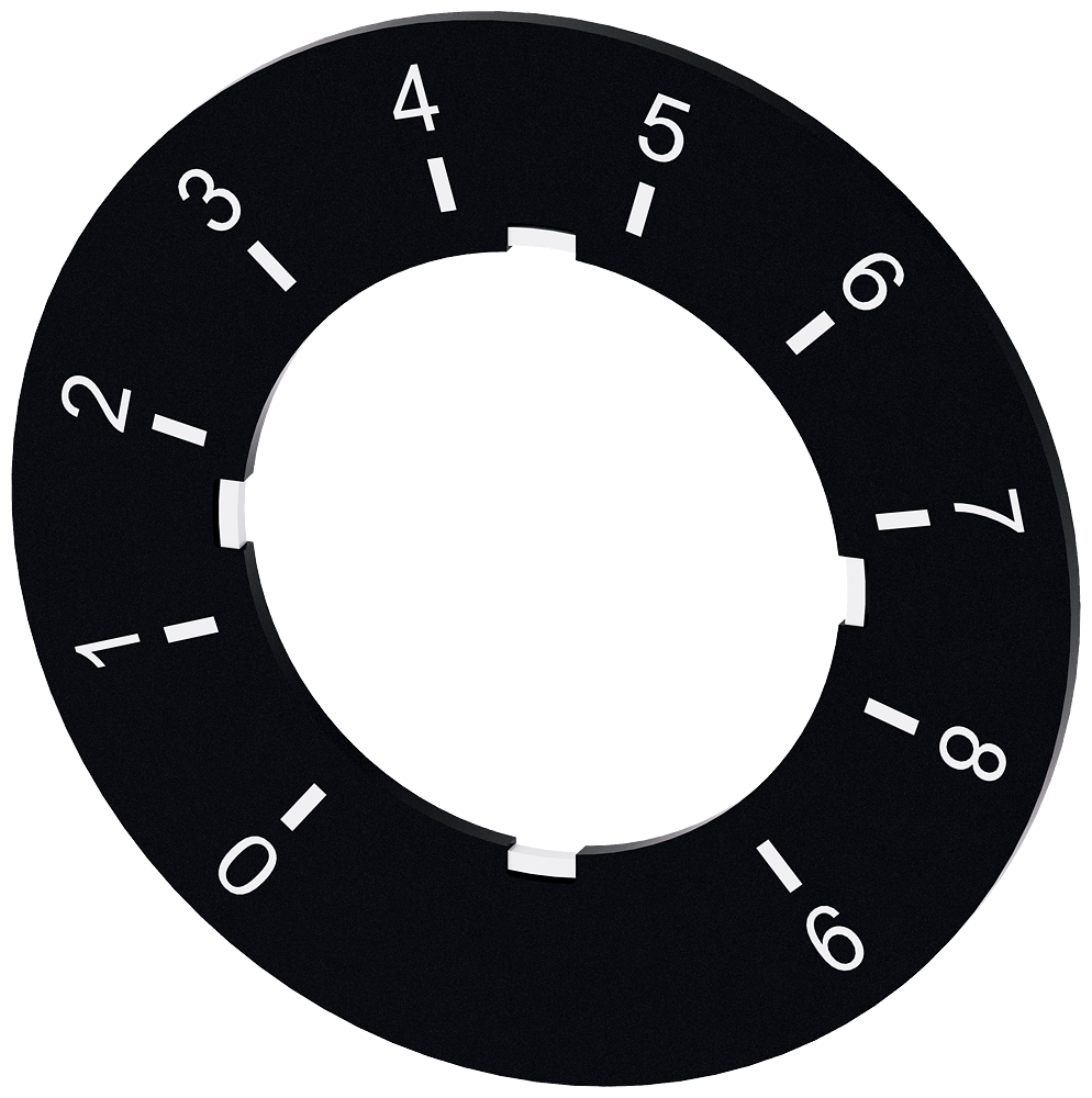 [Imagem do produto PLACA DE IDENTIFICAÇÃO PARA POTENCIÔMETRO, PLACA PRETO, INSCRIÇÃO: 0-9 3SU19000BG160RT0 SIEMENS]