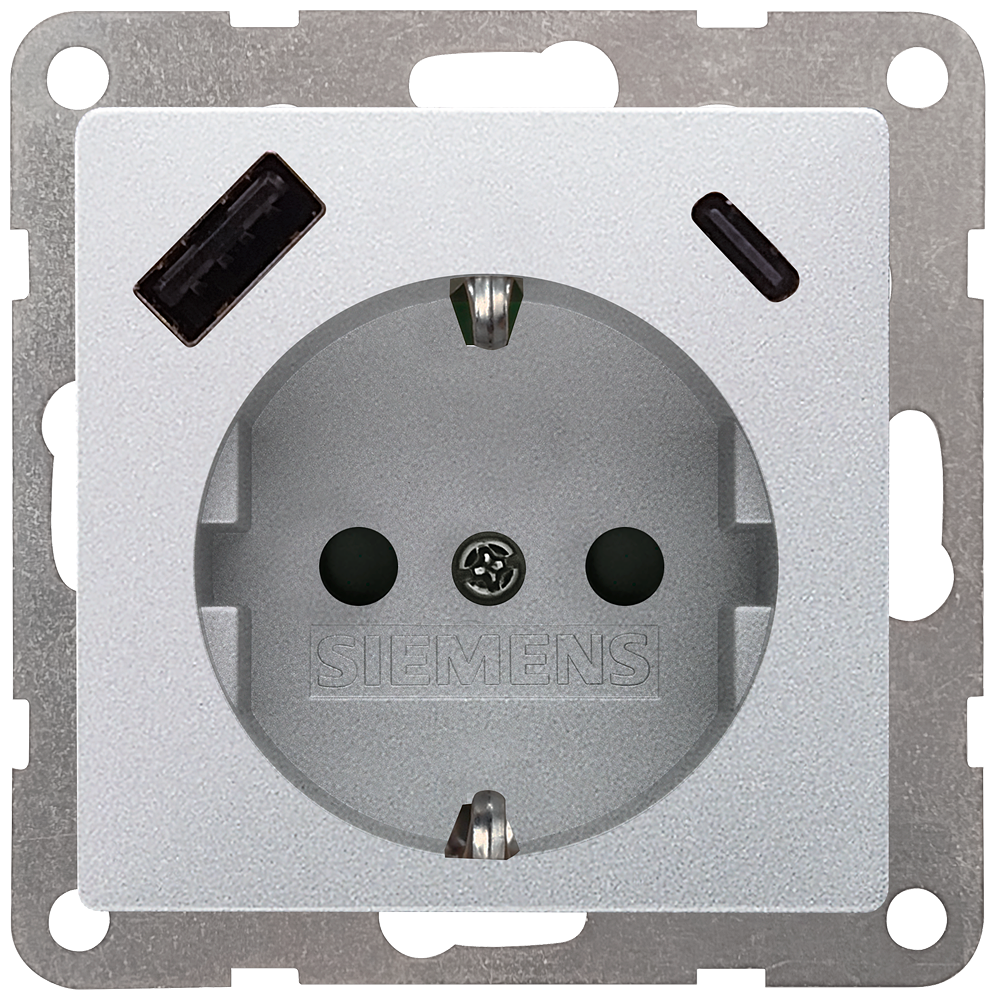 TOMADA SCHUKO USB 2 USB A+C MÁX. 18 W ALUMÍNIO METALIZADO 5UB19701AM01 SIEMENS