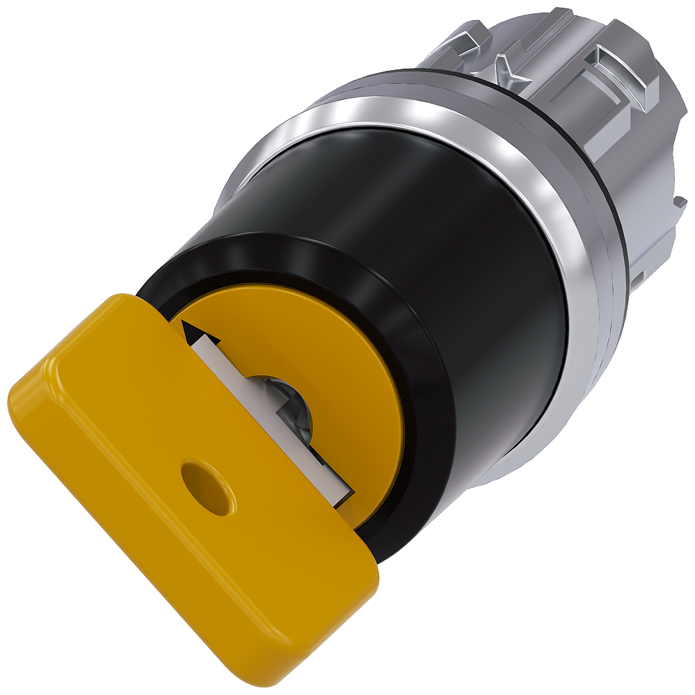 [Imagem do produto INTERRUPTOR DE CHAVE O.M.R, 22MM, REDONDO, METAL, ALTO BRILHO, AMARELO, RETIR 3SU10504JF110AA0 SIEMENS]