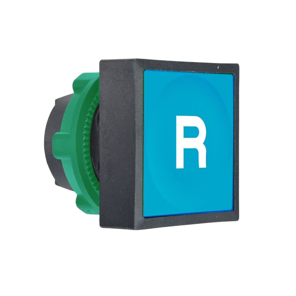 [Imagem CABEÇOTE PARA BOTÃO Ø22MM PLÁSTICO, QUADRADO, FACEADO, RETORNO POR MOLA, AZUL, R SCHNEIDER]