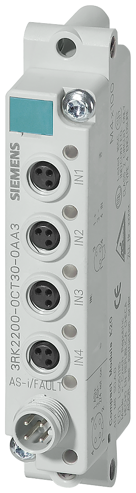 [Imagem AS-I MÓDULO COMPACTO K20, IP67, A/B SLAVE, DIGITAL, 4DE, 4X ENTR. PARA SENSOR 3RK22000CT300AA3 SIEMENS]