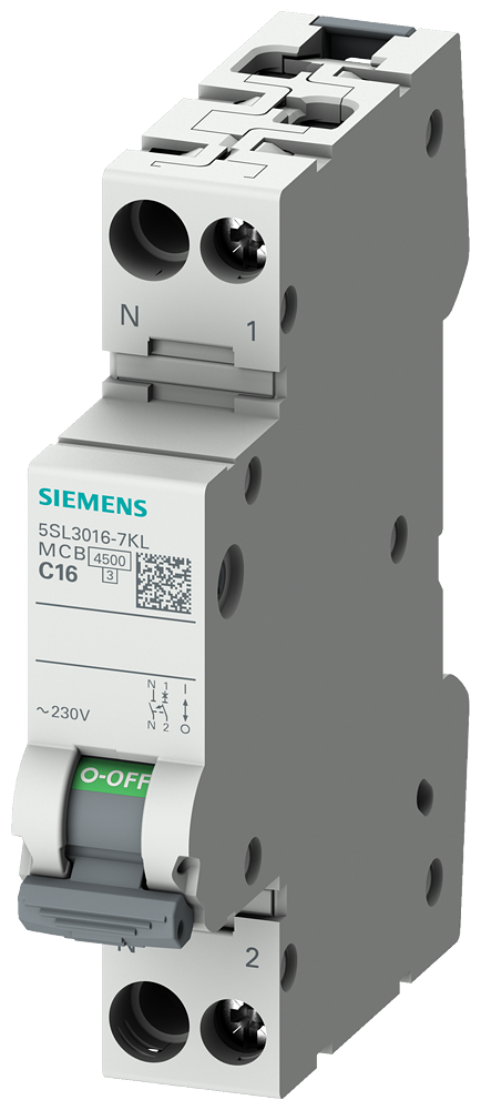 DISJUNTOR AUTOMÁTICO 230 V 4,5 KA DE 1+N POLOS/1TE N ESQUERDA C4 5SL30047KL SIEMENS