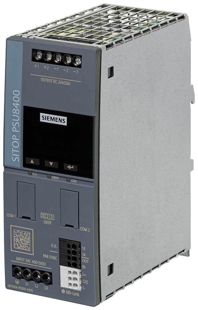 [Imagem do produto ALIMENTAÇÃO DE CORRENTE SITOP PSU8400 TRIFÁSICA 24 V CC/20 A IOL 6EP34368SB004AY0 SIEMENS]