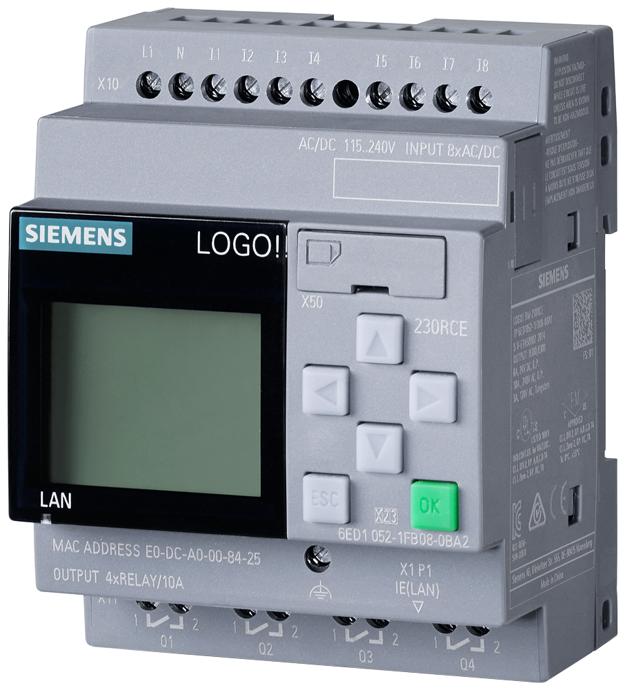[Imagem CONTROLADOR LÓGICO DISPLAY 115/230V RELÉ 8DI/4DO LOGO 230RCE 6ED10521FB080BA2 SIEMENS]