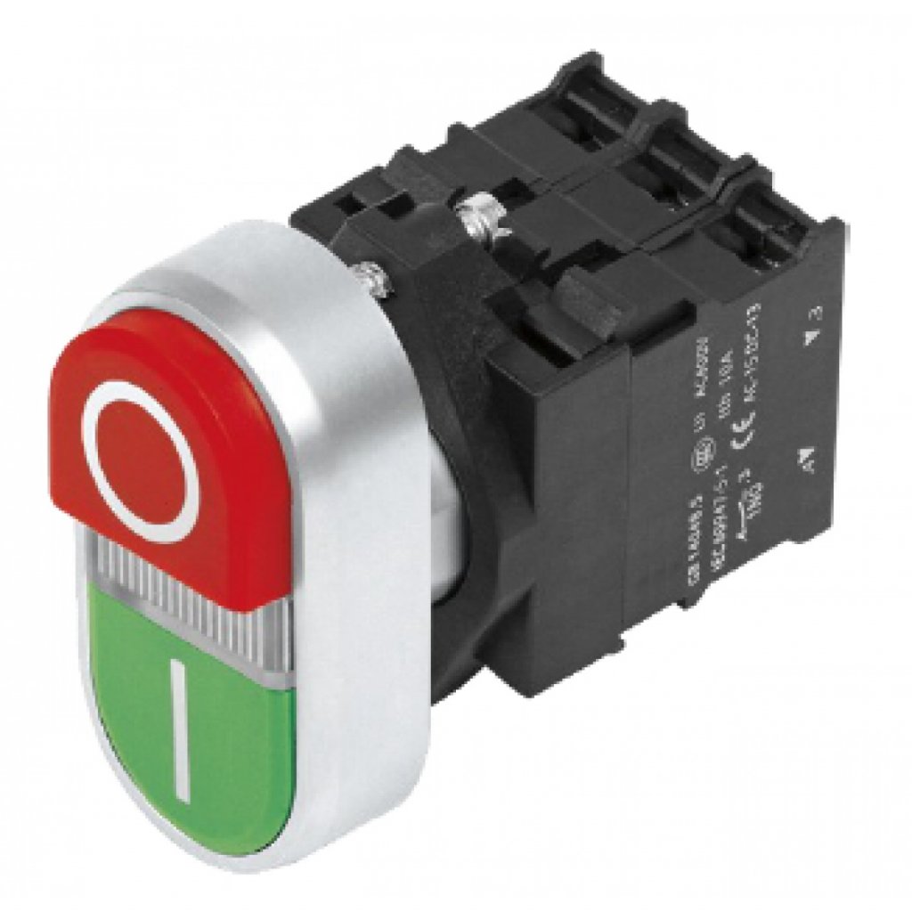 [Imagem BOTÃO DUPLO COM ILUMINAÇÃO 24V 1NA 1NF VERDE/VERMELHO 3SB61333CA241MK0 A7B10001213984 SIEMENS]