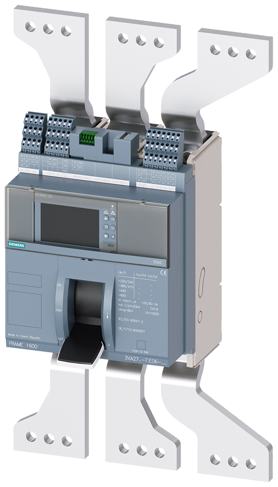 [Imagem DISJUNTOR DE MONTAGEM COMPACTO DE MONTAGEM FIXA FRAME 1600; 4AUX E CONTATO DE... 3VA27105AE060AA0 SIEMENS]