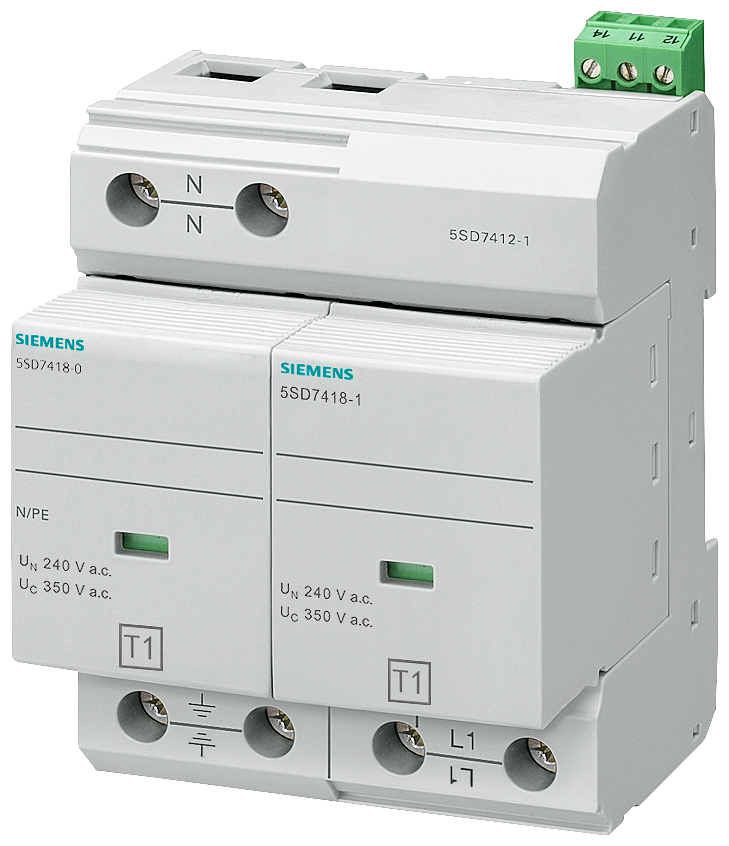 [Imagem PARA-RAIOS TIPO 1 CLASSE DE REQUISITO B, UC 350V MÓDULOS DE PROTEÇÃO ENCAIXÁVEIS 5SD74121 SIEMENS]