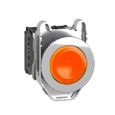 [Imagem BOTÃO LUMINOSO FACEADO Ø30MM METÁLICO RETORNO POR MOLA LARANJA NA+NF 24VCA/CC XB4FW35B5 SCHNEIDER]