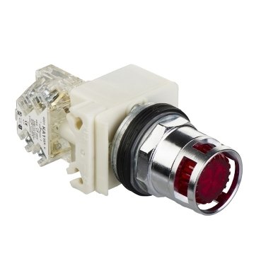 [Imagem BOTÃO LUMINOSO Ø30MM METÁLICO GUARDA ALTA RETORNO POR MOLA LÂMPADA VERMELHO NA+NF 220...240VCA 9001K3L7RH13 SCHNEIDER]