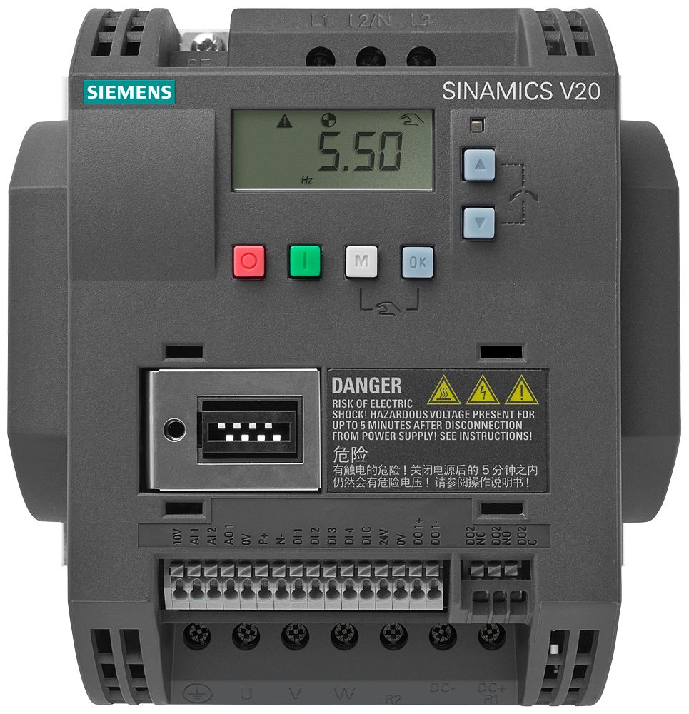 [Imagem do produto SINAMICS V20 3 CA 380-480 V 3,00 KW IP20 / UL OPEN TYPE FSB 6SL32105BE230UV1 SIEMENS]