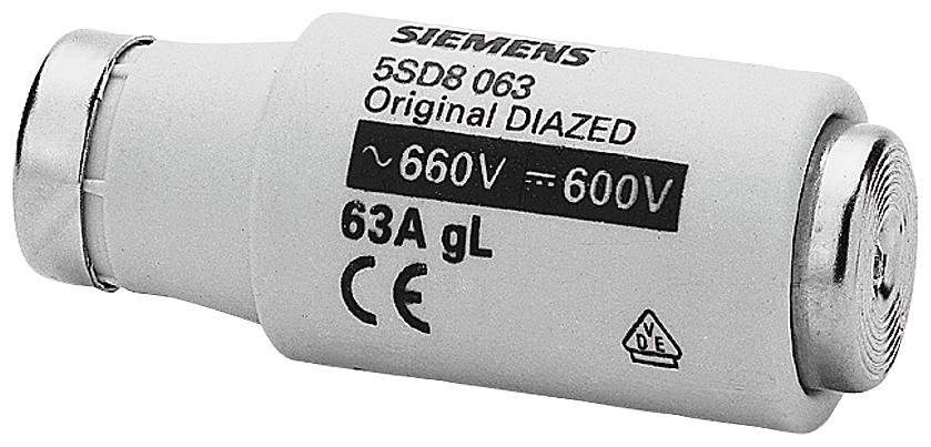 ELEMENTO FUSÍVEL DIAZED 690 V PARA PROTEÇÕES DE CABOS E CONDUTORES CLASSE DE 5SD8063 SIEMENS