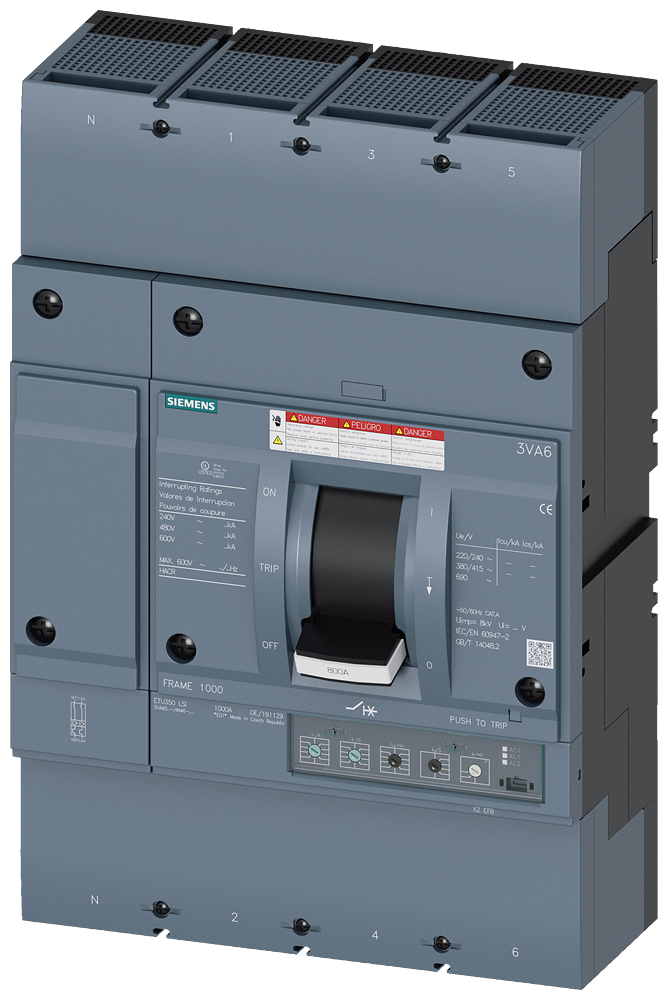 DISJUNTOR UL FRAME 800 800 A DE 4 POLOS 35 KA ETU3 LSI A 3VA65805HN462AA0 SIEMENS