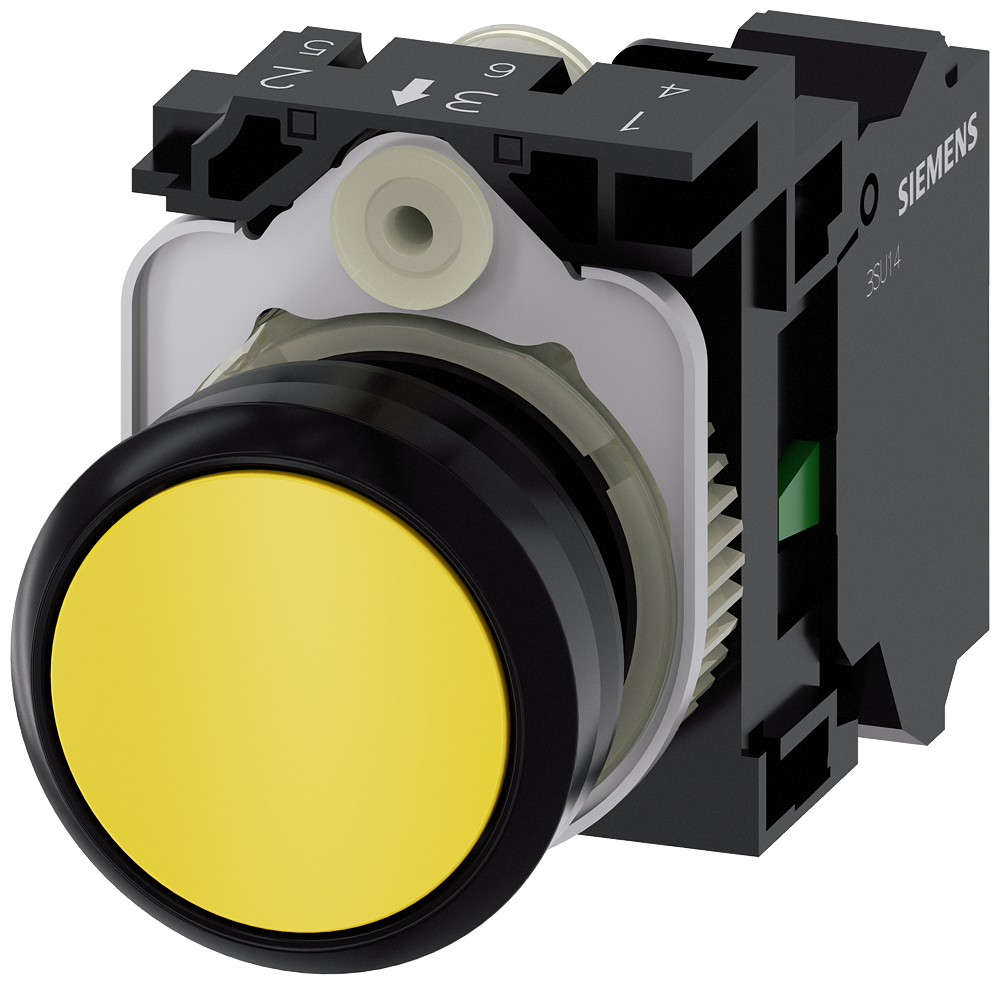 BOTÃO 22 MM REDONDO PLÁSTICO AMARELO BOTÃO DE PRESSÃO PLANO 3SU11000AB303BA0-ZY13 SIEMENS