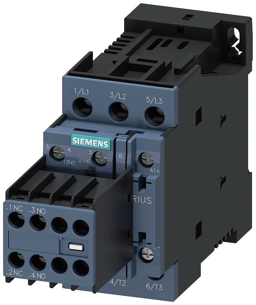 CONTATOR AC-3E 12 A/5,5 KW/400V 3 POLOS DC110V 2NA+2NF LIGAÇÃO COM PAR 3RT20241BF44 SIEMENS
