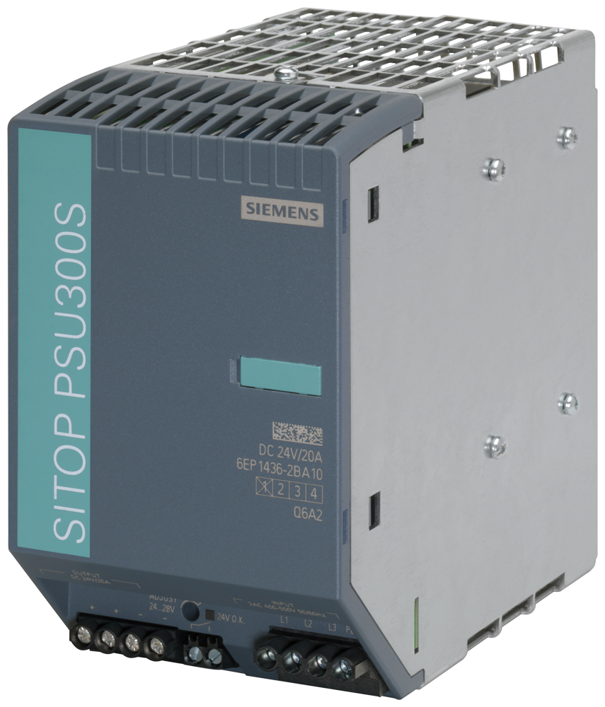 [Imagem FONTE DE ALIMENTAÇÃO ESTABILIZADA TRIFÁSICA ENTRADA 400/500V SAÍDA 24V 20A SITOP PSU300S 6EP14362BA10 SIEMENS]