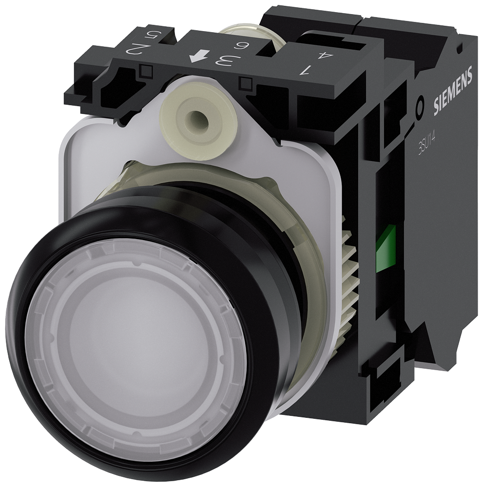 [Imagem do produto BOTAO PLA ILU 24V MOM MOLA 1NA BR 3SU11020AB603BA0 SIEMENS]