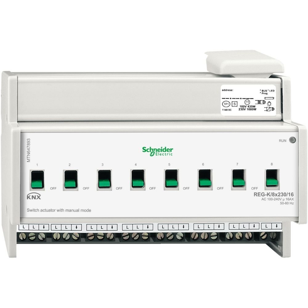 [Imagem MÓDULO ATUADOR DE CHAVE COM ACIONAMENTO MANUAL KNX 8X230V SCHNEIDER]