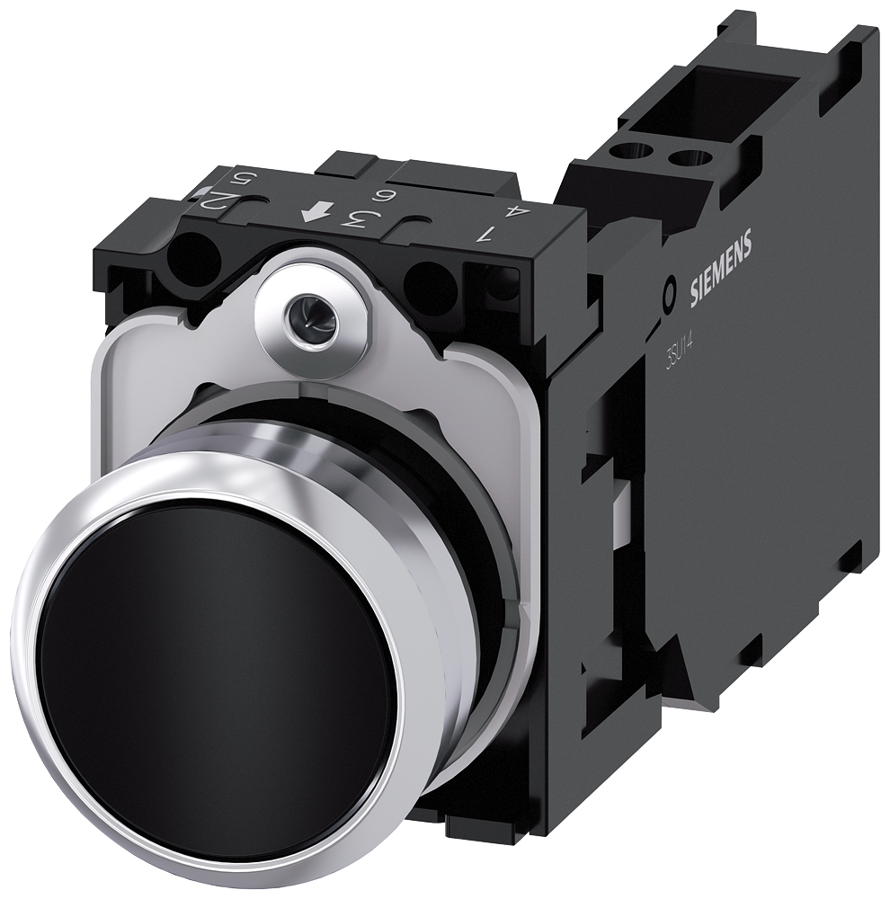 BOTÃO 22 MM REDONDO METAL DE ALTO BRILHO PRETO BOTÃO DE PRESSÃO PLANO, 3SU11500AB103FA0-ZX90 SIEMENS