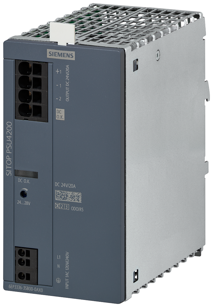 [Imagem do produto ALIMENTAÇÃO DE CORRENTE SITOP PSU4200, MONOFÁSICA 24 V CC/20 A 6EP33363SB000AX0 SIEMENS]