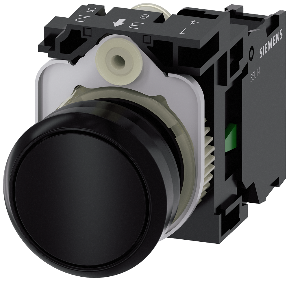 [Imagem BOTÃO DE PRESSÃO 22MM REDONDO PLÁSTICO COM SUPORTE 1NA PRETO 3SU11000AB101BA0 SIEMENS]