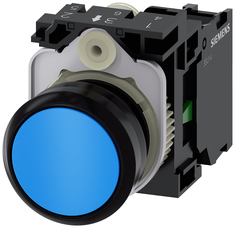 BOTÃO 22 MM REDONDO PLÁSTICO AZUL BOTÃO DE PRESSÃO PLANO RET 3SU11000AB501BA0-ZY19 SIEMENS