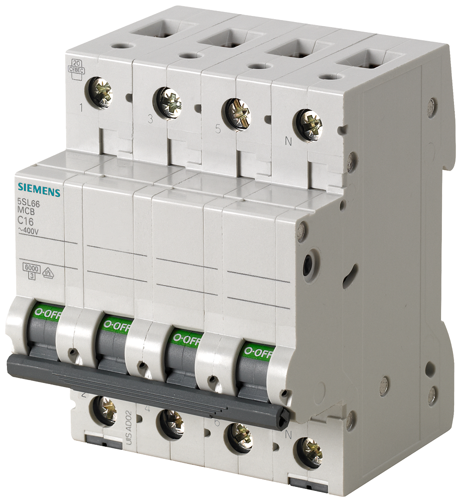 [Imagem DISJUNTOR DE POTÊNCIA 400 V 6 KA, 3+N POLOS, C, 6A 5SL66067MB SIEMENS]