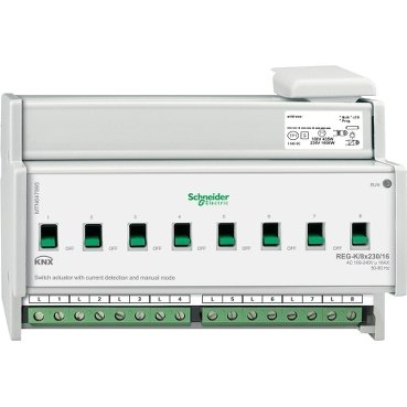 [Imagem MÓDULO ATUADOR ON/OFF KNX REG K/8X230/16 C ACIONAMENTO MANUAL E DETECÇÃO CORRENT MTN647895 SCHNEIDER]