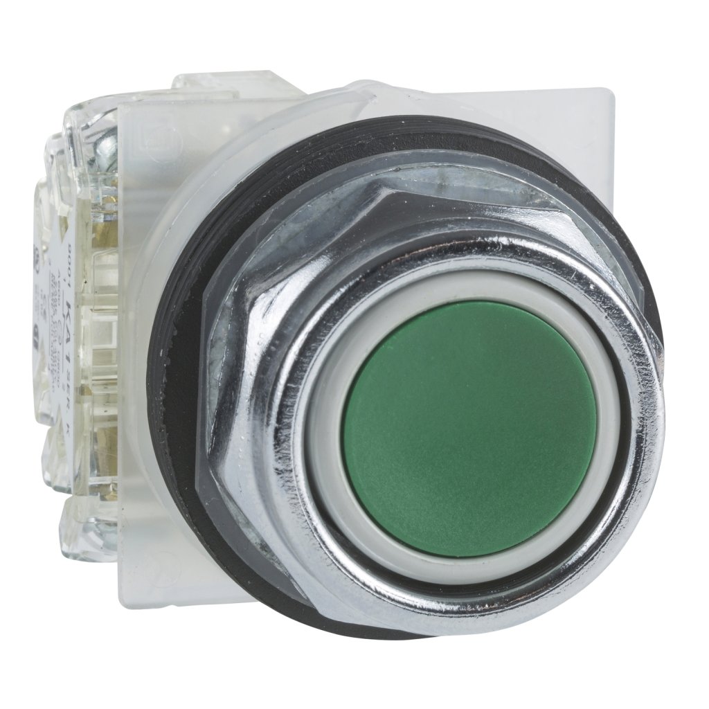 [Imagem BOTÃO 30MM METÁLICO A IMPULSÃO 1NA VERDE 9001KR1GH5 SCHNEIDER]