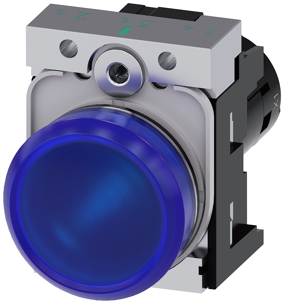 SINALIZADOR LUMINOSO 22MM REDONDO METAL ALTO BRILHO AZUL LENTE PLANO 3SU12516AF501AA0 SIEMENS