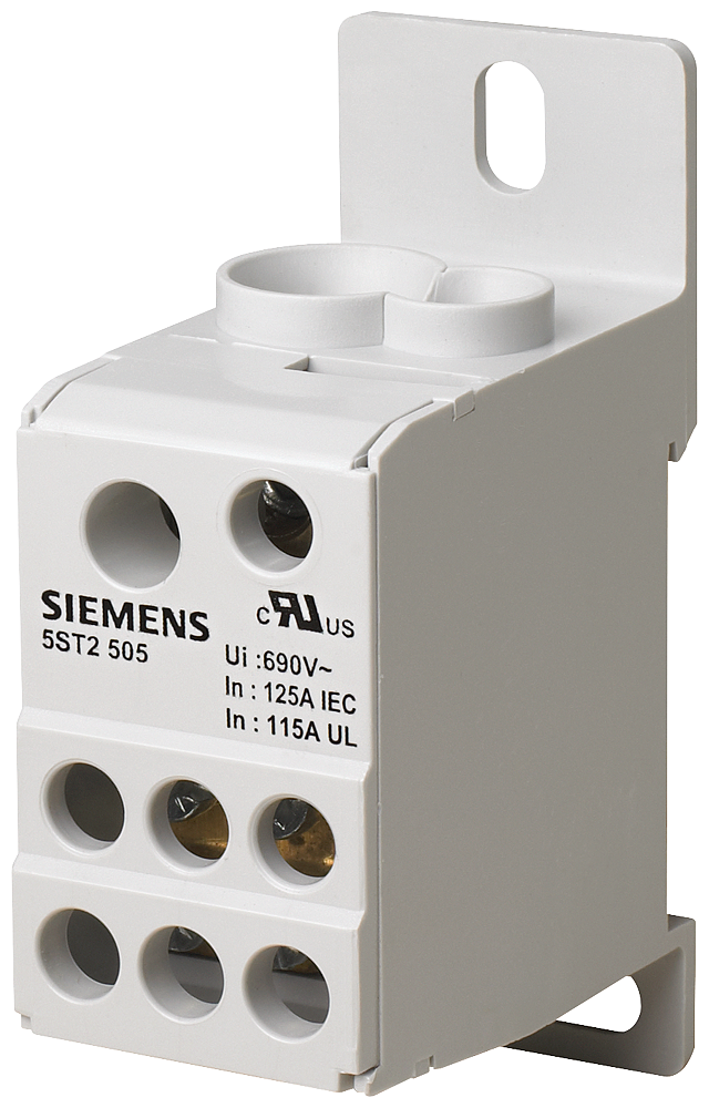[Imagem BLOCO DISTRIBUIDOR DE 1 POL., 125A, 690V ENTRADA: 1X 10-35+1X 6-16MM2 SAÍDA:  5ST2505 SIEMENS]