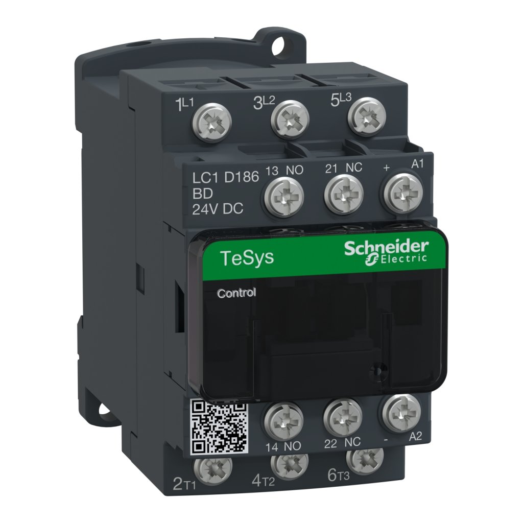 [Imagem do produto CONTATOR TRIPOLAR TESYS D 18A 1NA+1NF OLHAL 24VCC LC1D186BD SCHNEIDER]