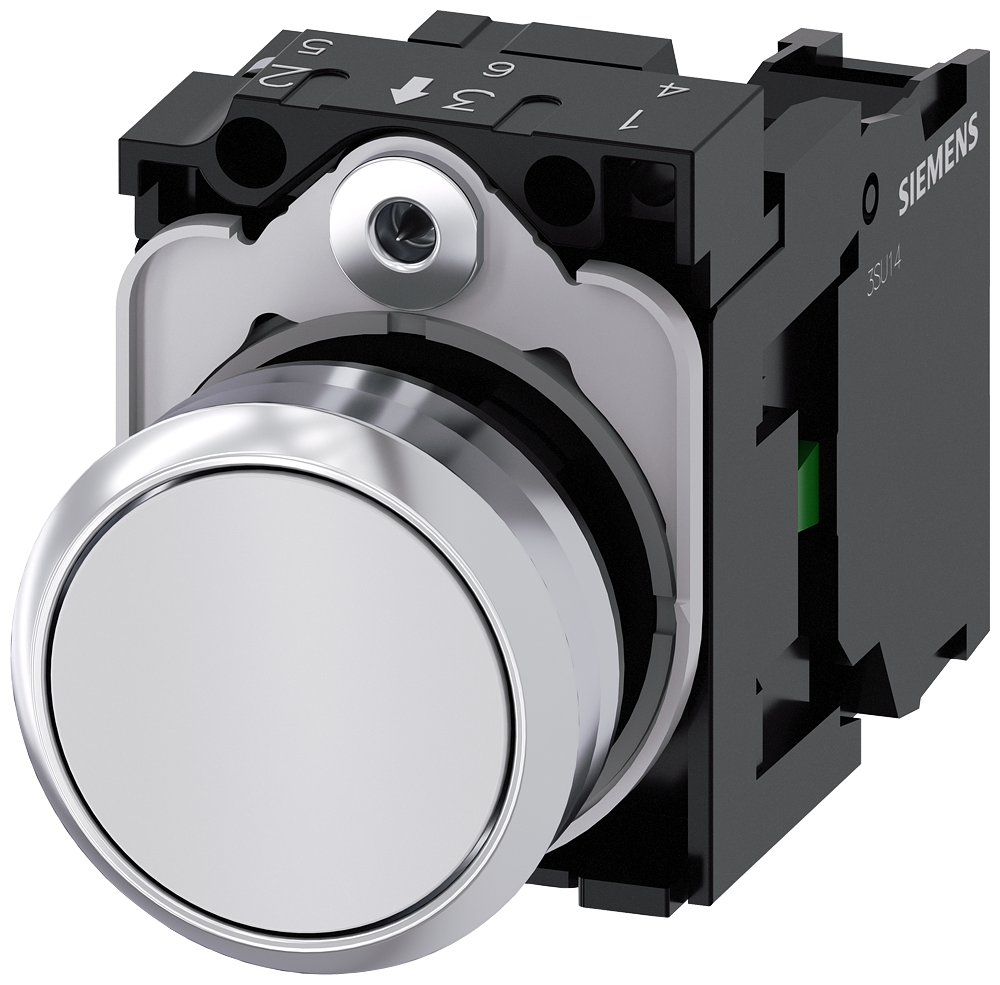 BOTÃO 22 MM REDONDO METAL DE ALTO BRILHO BRANCO BOTÃO DE PRESSÃO PLANO 3SU11500AB601BA0-ZX90 SIEMENS